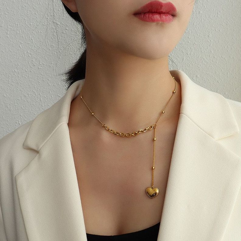 Collar Baño De Oro Amarillo 18k Pelotita Alargue De Corazón-2