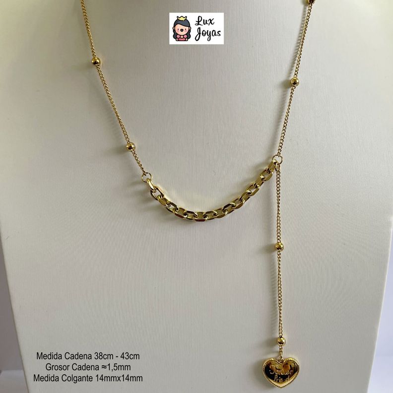 Collar Baño De Oro Amarillo 18k Pelotita Alargue De Corazón-3