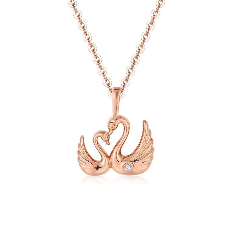 CADENA ESLABONES ORO ROSADO 18K COLGANTE PAREJA CISNE AMOR DIAMANTE 1 PUNTO-0