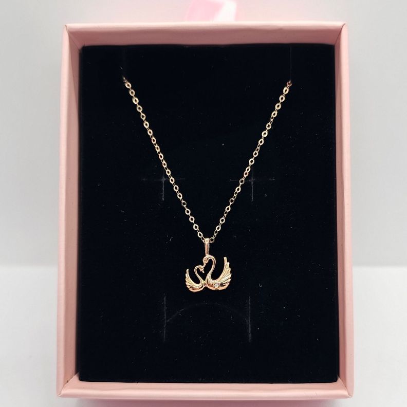 CADENA ESLABONES ORO ROSADO 18K COLGANTE PAREJA CISNE AMOR DIAMANTE 1 PUNTO-2
