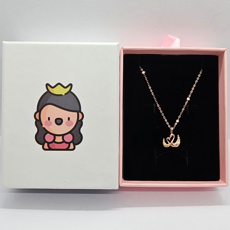 CADENA ESLABONES ORO ROSADO 18K COLGANTE PAREJA CISNE AMOR DIAMANTE 1 PUNTO-3