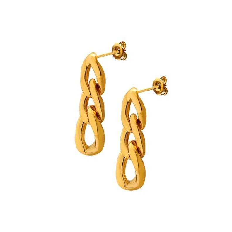 Aros Bano Oro 18k Cubana 3 Eslabones Dorado