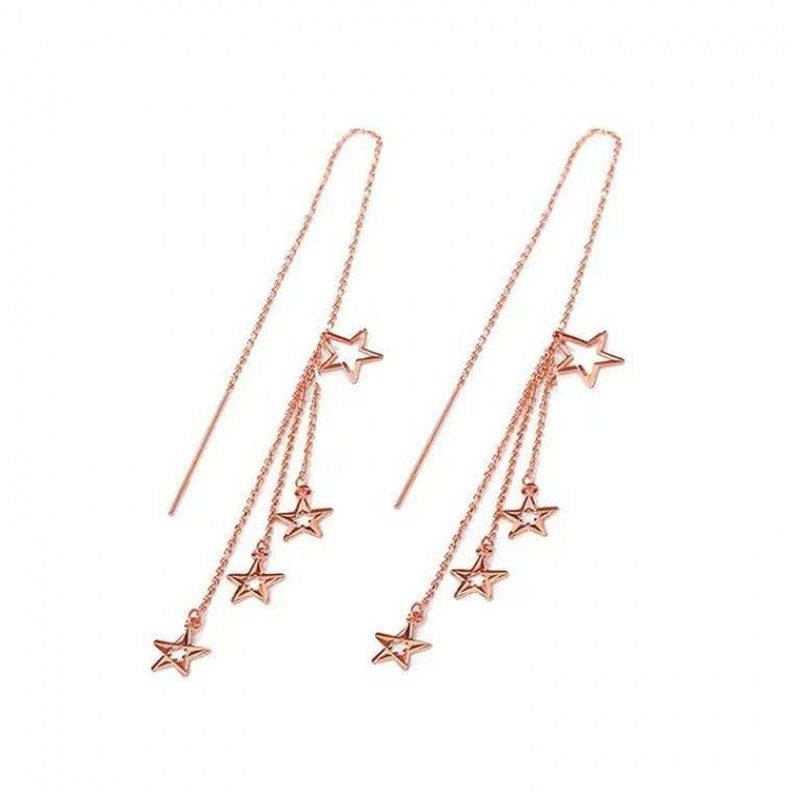 AROS LARGOS CADENA 4 ESTRELLAS ORO ROSADO 18K-0