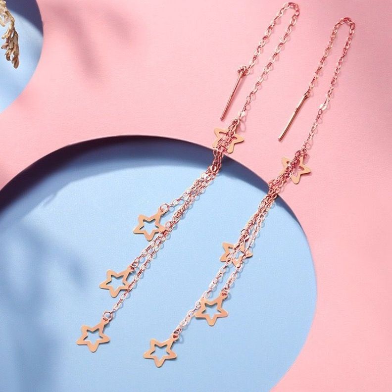 AROS LARGOS CADENA 4 ESTRELLAS ORO ROSADO 18K-1