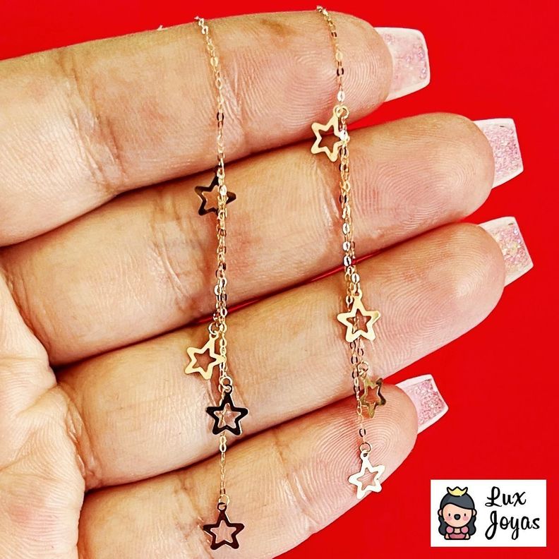 AROS LARGOS CADENA 4 ESTRELLAS ORO ROSADO 18K-4