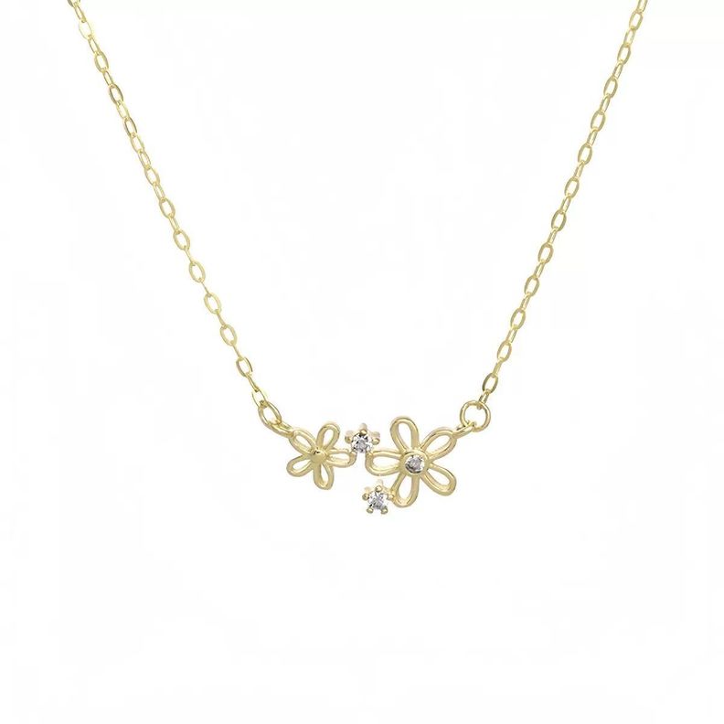 Collar Plata 925 Flor Bri X2 Dorado