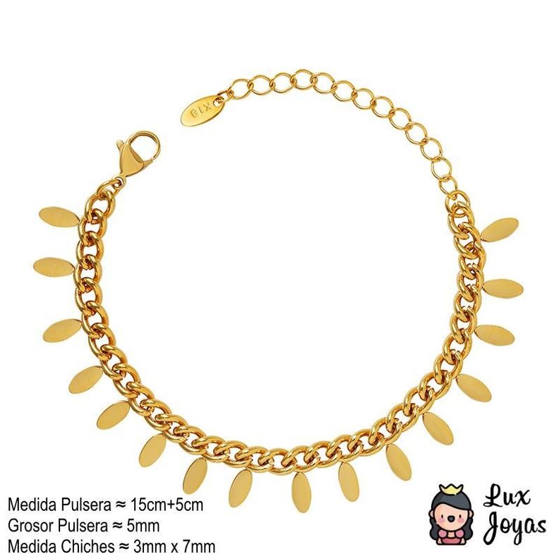Pulsera Baño Oro Amarillo 18k Grumet Chiches Ovalado-3