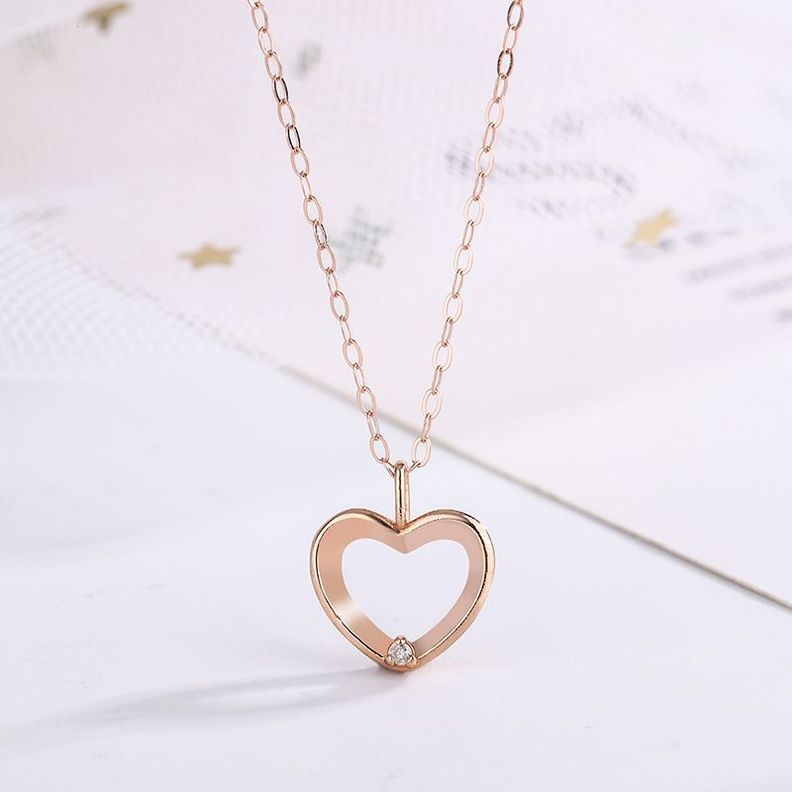 CADENA ESLABONES ORO ROSADO 18K COLGANTE CORAZÓN L DIAMANTE 1P-2