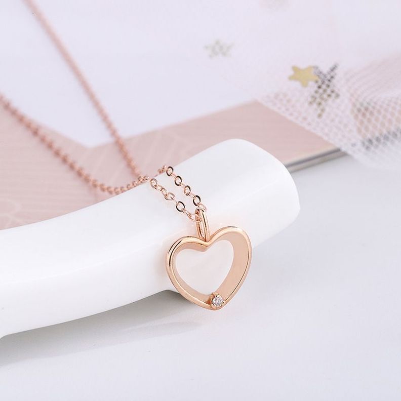 CADENA ESLABONES ORO ROSADO 18K COLGANTE CORAZÓN L DIAMANTE 1P-1