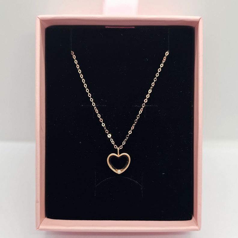 CADENA ESLABONES ORO ROSADO 18K COLGANTE CORAZÓN L DIAMANTE 1P-4