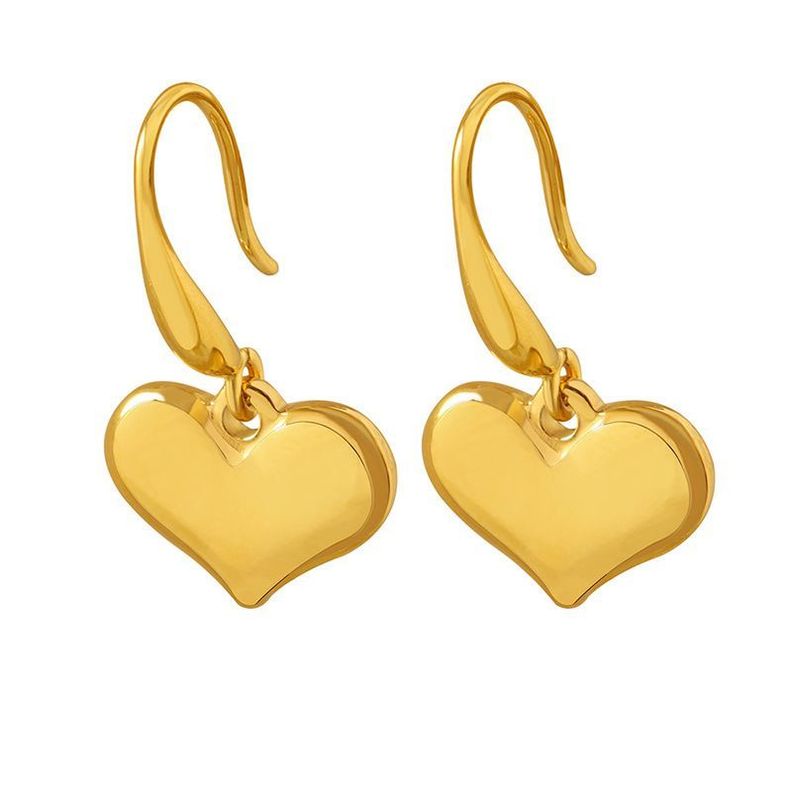 Aros Bano Oro Amarillo 18k Gancho Corazon Dorado