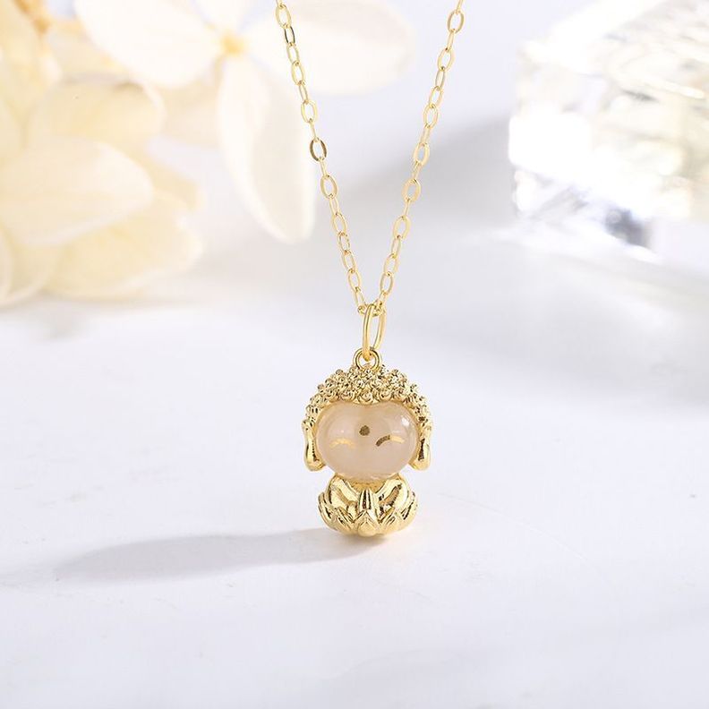 CADENA ESLABONES ORO AMARILLO 18K COLGANTE BUDA FELIZ JADE 18K-1