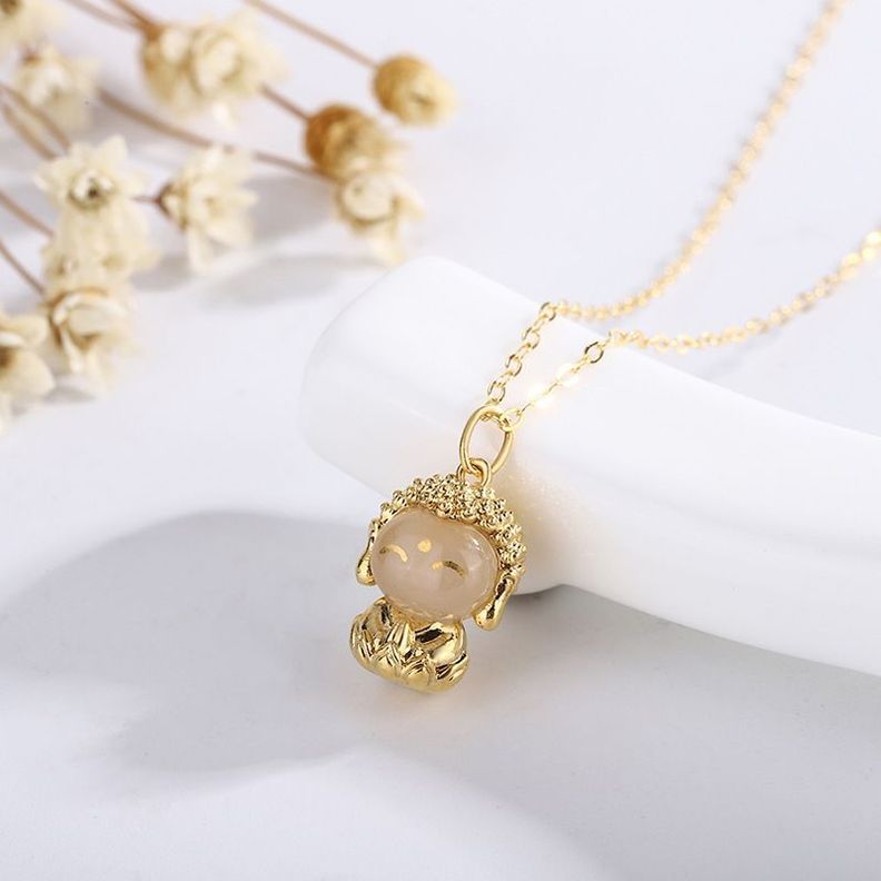 CADENA ESLABONES ORO AMARILLO 18K COLGANTE BUDA FELIZ JADE 18K-2