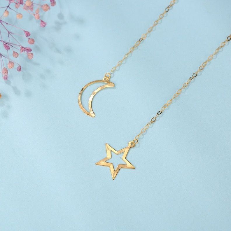 AROS LARGOS CADENA LUNA ESTRELLA ORO AMARILLO 18K-2