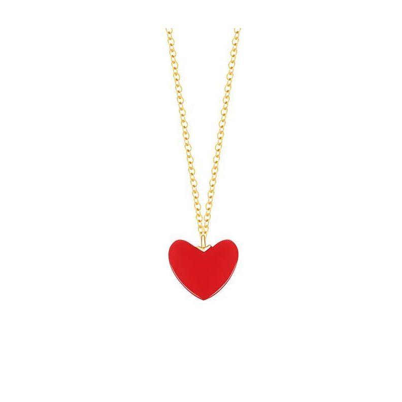 CADENA ESLABONES ORO AMARILLO 18K COLGANTE CORAZÓN ÁGATA ROJO DE PROTECCIÓN-0