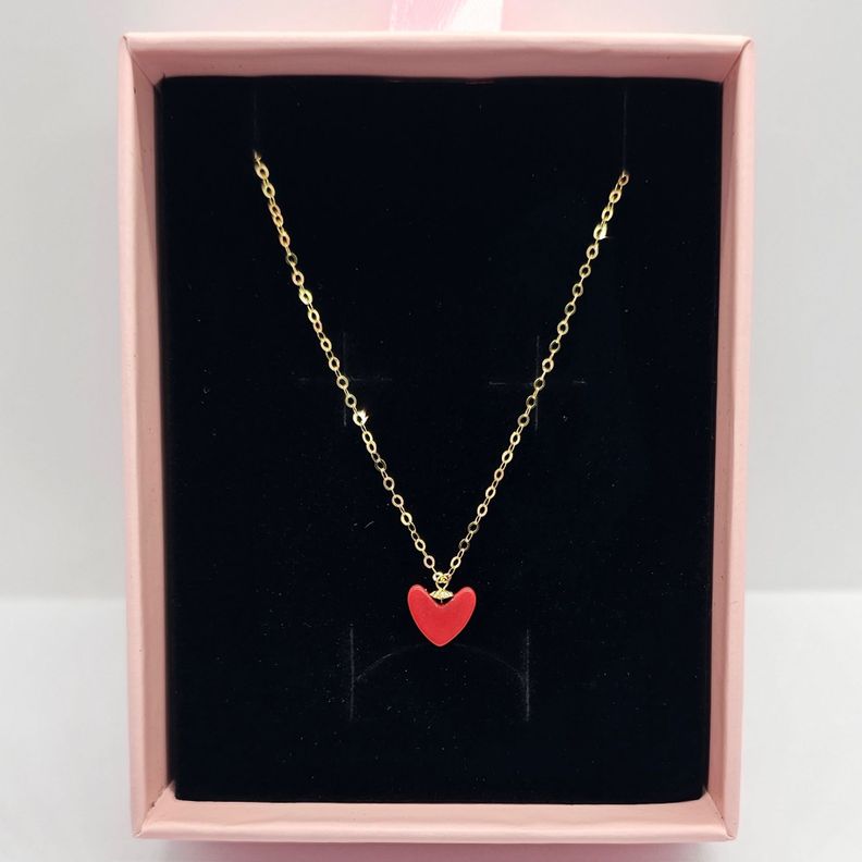 CADENA ESLABONES ORO AMARILLO 18K COLGANTE CORAZÓN ÁGATA ROJO DE PROTECCIÓN-4