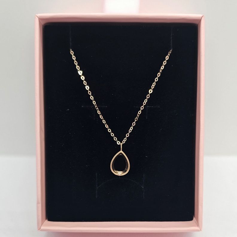 CADENA ESLABONES ORO ROSADO 18K COLGANTE GOTA L DIAMANTE 1P-4