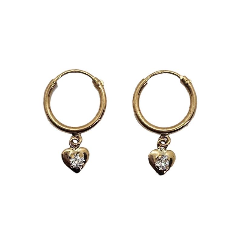 Aros Argolla Corazón Circón Oro 18k Nacional 14mm 6mm-0