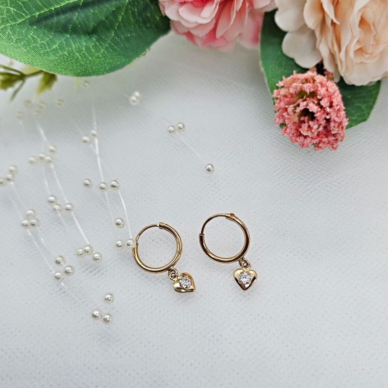 Aros Argolla Corazón Circón Oro 18k Nacional 14mm 6mm-1