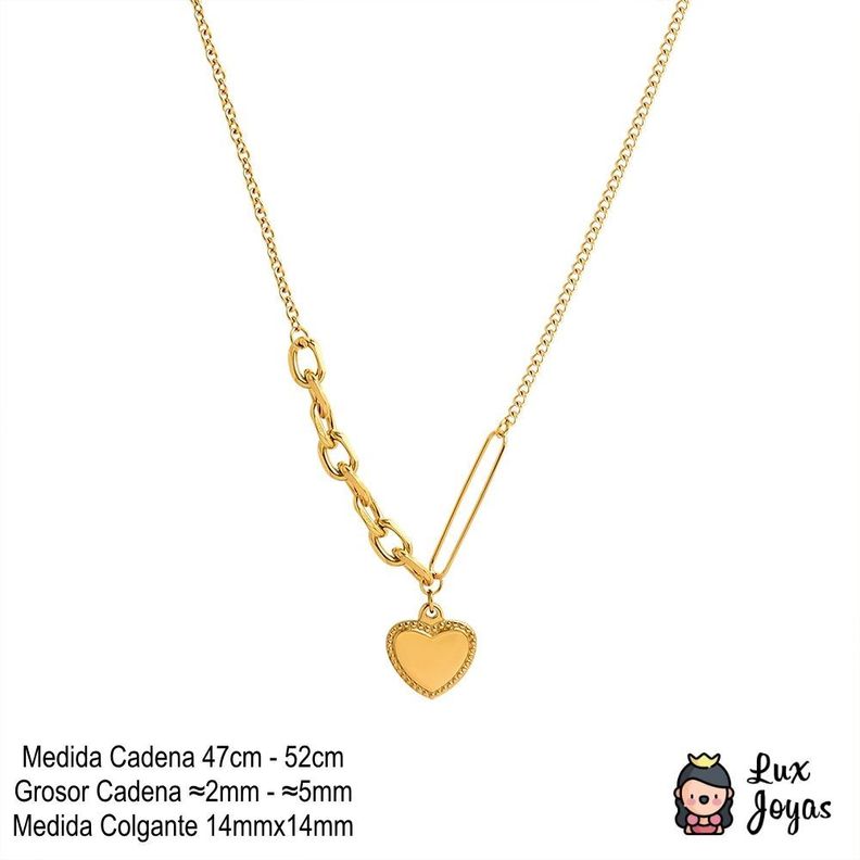 Collar Baño Oro Amarillo 18 Kilates Cadena 4 Diseños Corazón-3