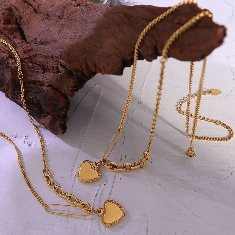 Collar Baño Oro Amarillo 18 Kilates Cadena 4 Diseños Corazón-1