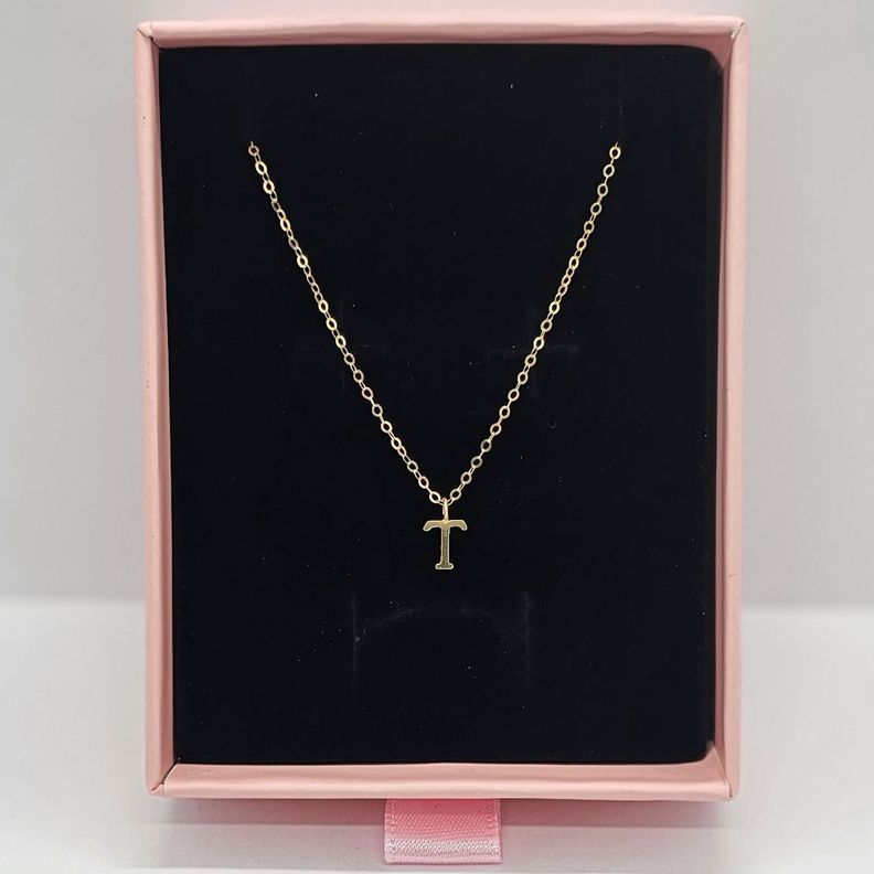 CADENA ESLABONES ORO 18K COLGANTE LETRA INICIAL T 18K-1