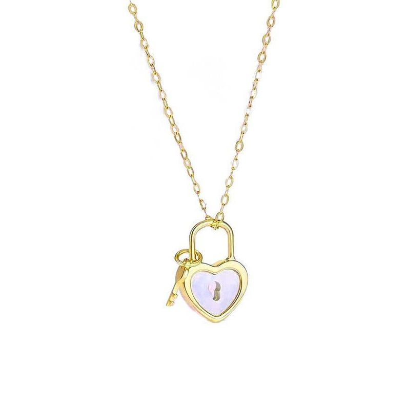 Cadena Eslabones Oro Amarillo 18k Corazón Candado Llave Nácar 18k-0