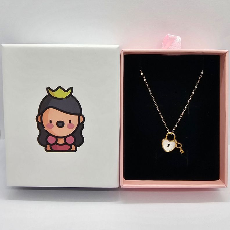 Cadena Eslabones Oro Amarillo 18k Corazón Candado Llave Nácar 18k-3