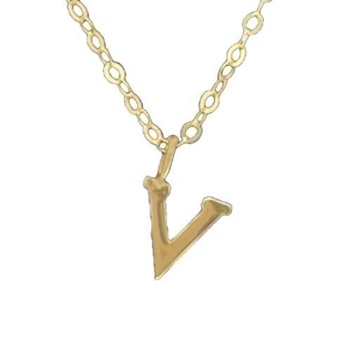 Cadena Eslabones Oro Amarillo 18k Colgante Letra Inicial V 18k-0