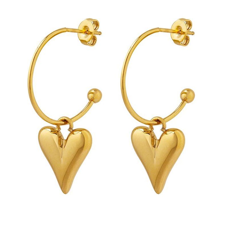 Aros Baño Oro Amarillo 18k Argollas Tornillo Corazón-0