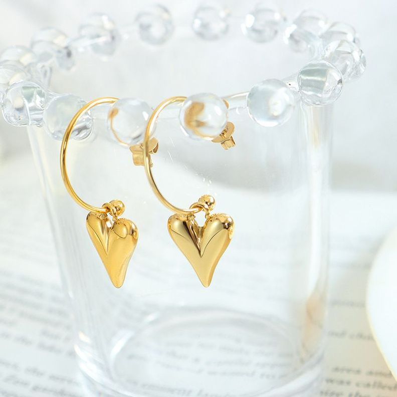 Aros Baño Oro Amarillo 18k Argollas Tornillo Corazón-1