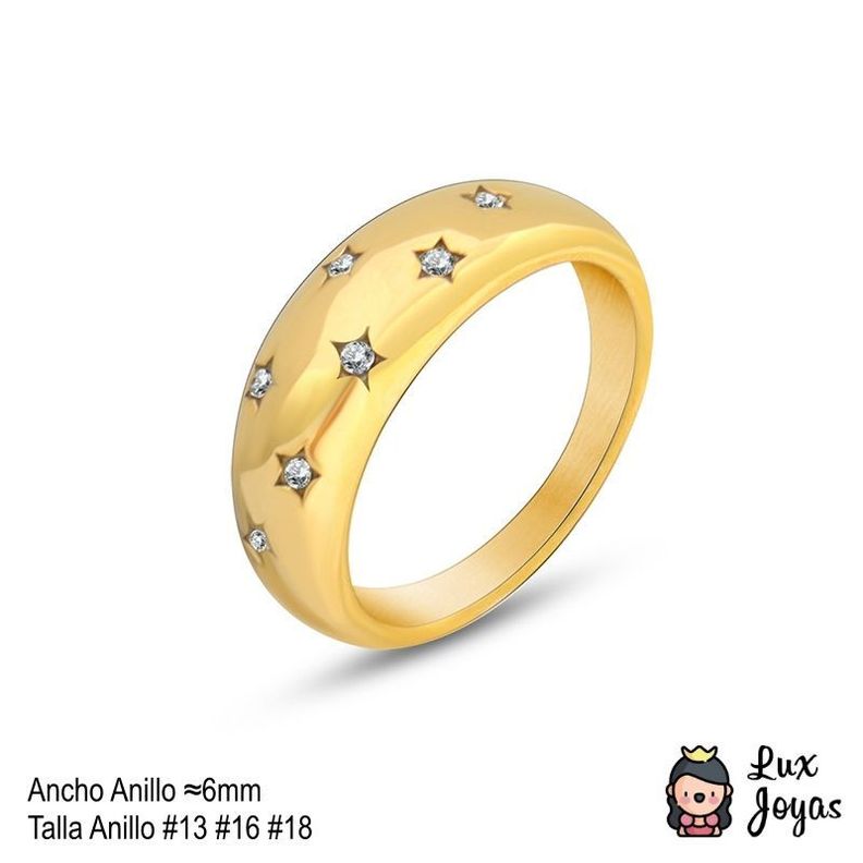Anillo Baño Oro Amarillo 18k Cintillo Estrellas Circón Talla 13-3