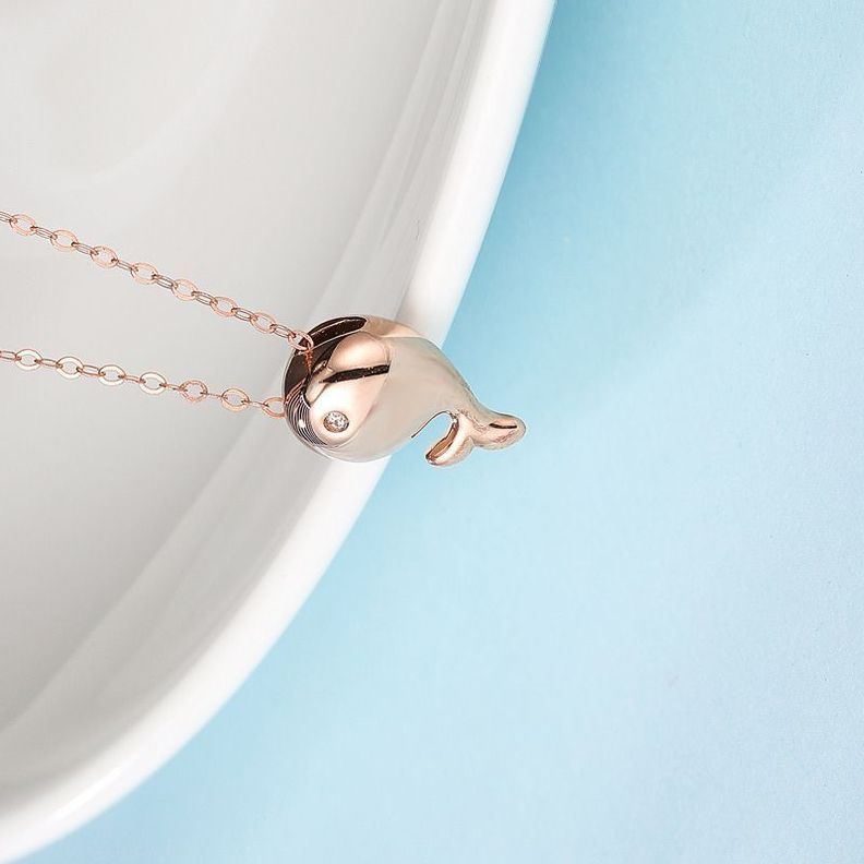 CADENA ESLABONES ORO ROSADO 18K COLGANTE DELFÍN DIAMANTE 1P-1