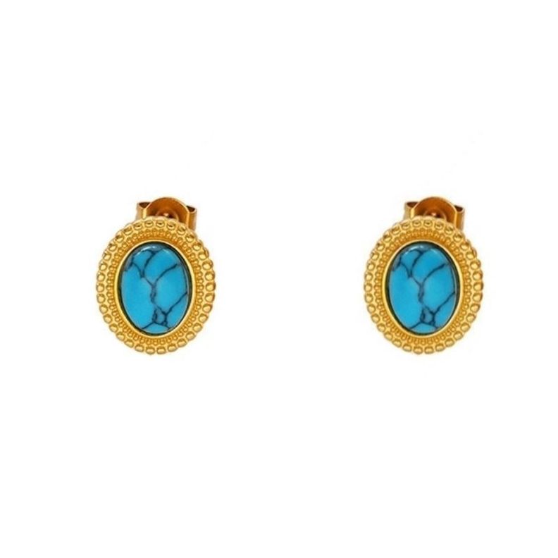 Aros Bano Oro 18k Pelotitas Piedra Crisocola Dorado