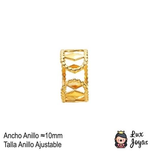 Anillo Baño Oro Amarillo 18 Kilates Rombos Ajustable-2