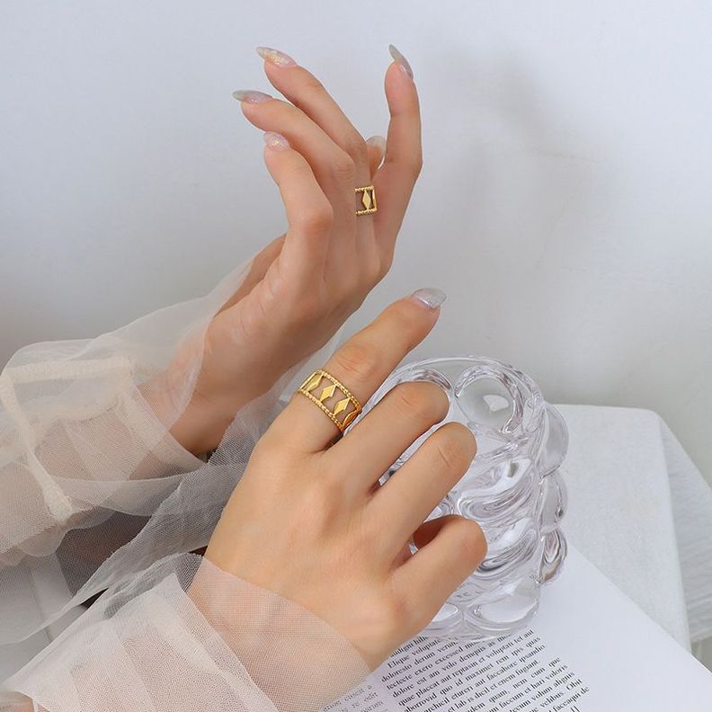 Anillo Baño Oro Amarillo 18 Kilates Rombos Ajustable-1
