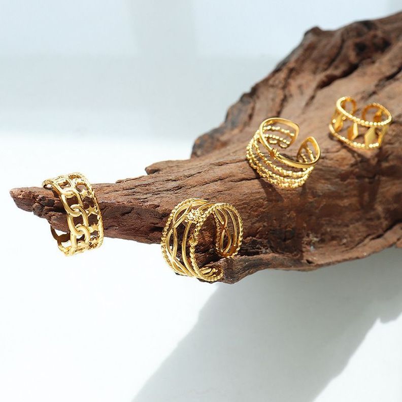 Anillo Baño Oro Amarillo 18 Kilates Rombos Ajustable-3