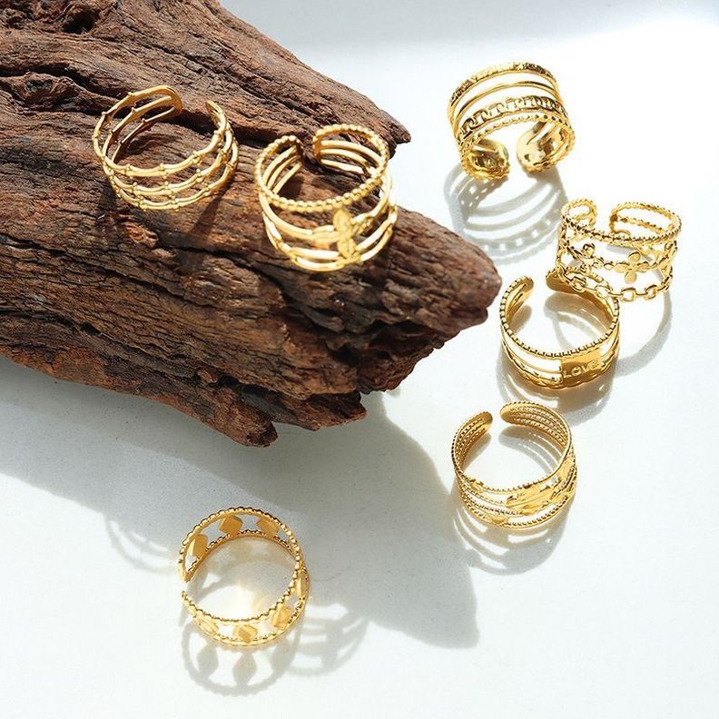 Anillo Baño Oro Amarillo 18 Kilates Rombos Ajustable-5
