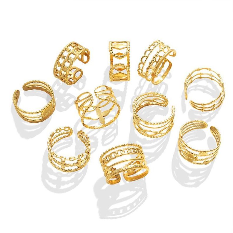 Anillo Baño Oro Amarillo 18 Kilates Rombos Ajustable-4