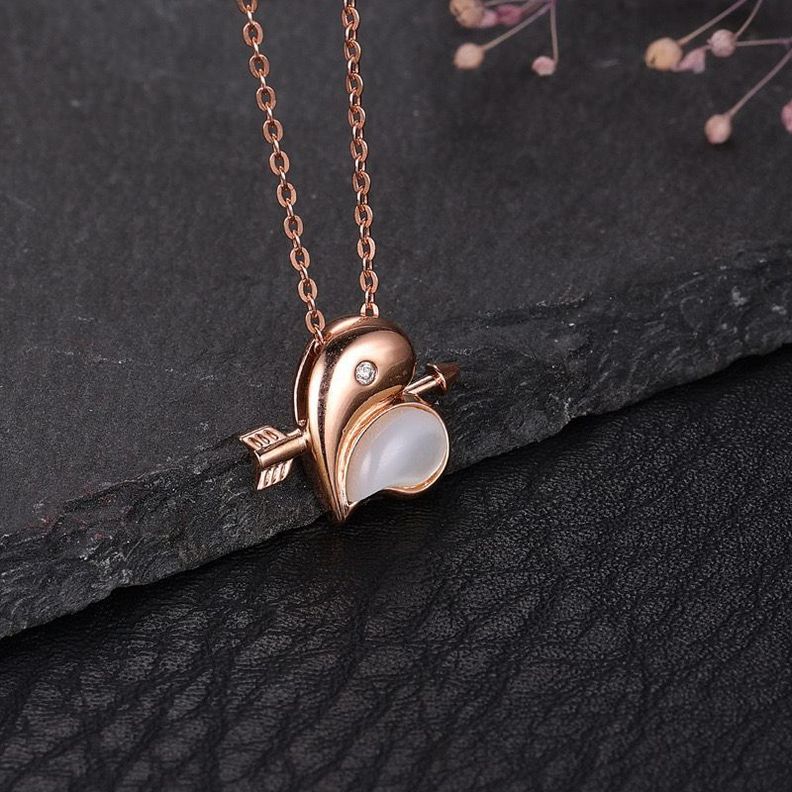 Cadena Eslabones Oro Rosado 18k Colgante Corazon Nácar Flecha Diamante 1 Punto-2