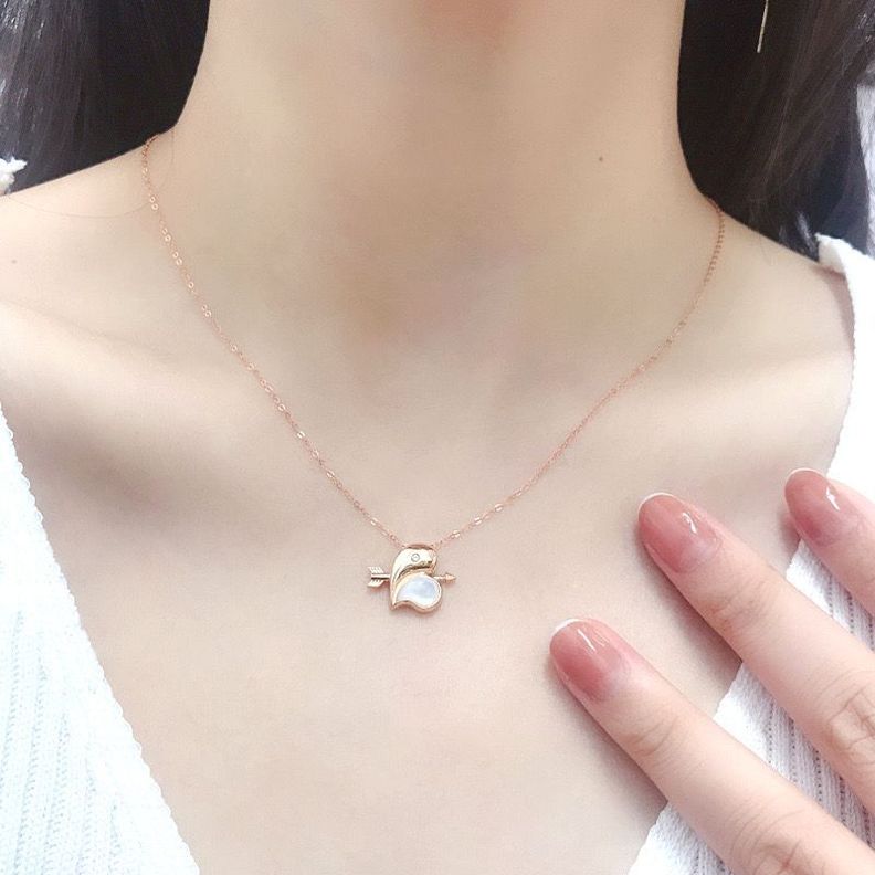 Cadena Eslabones Oro Rosado 18k Colgante Corazon Nácar Flecha Diamante 1 Punto-3