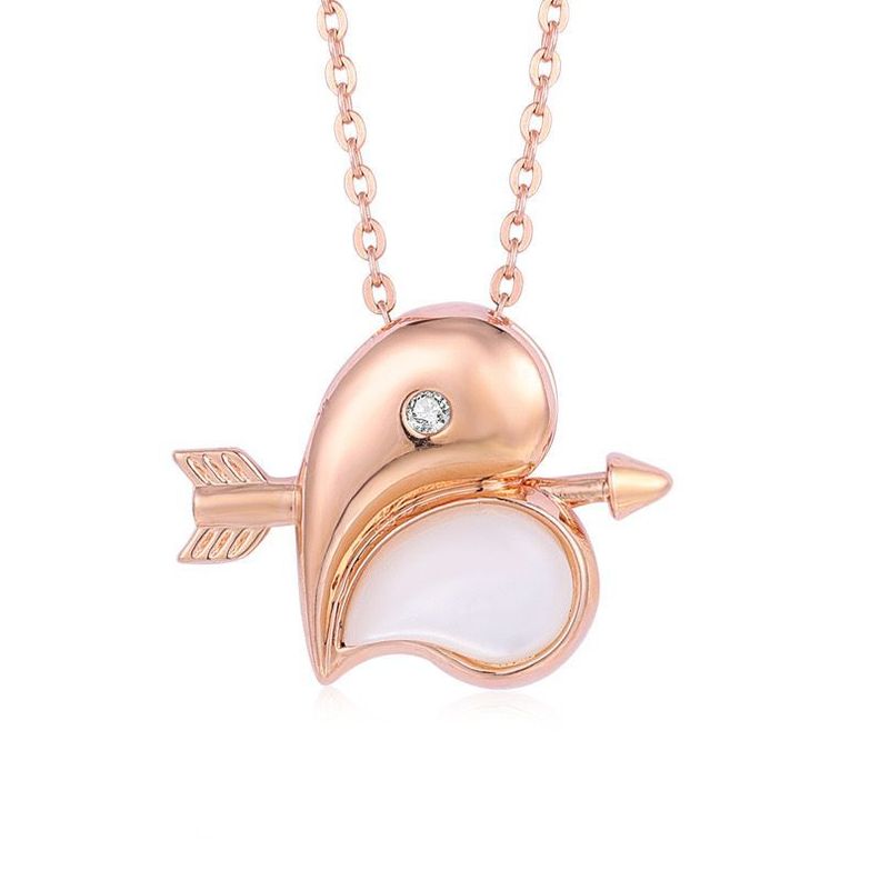 Cadena Eslabones Oro Rosado 18k Colgante Corazon Nácar Flecha Diamante 1 Punto-0