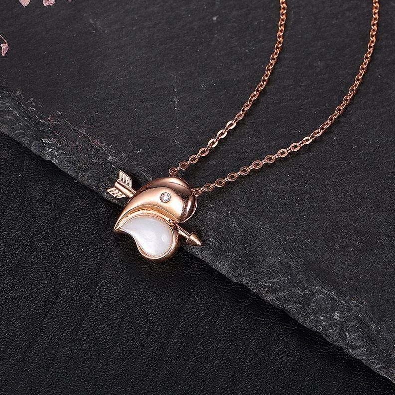 Cadena Eslabones Oro Rosado 18k Colgante Corazon Nácar Flecha Diamante 1 Punto-1