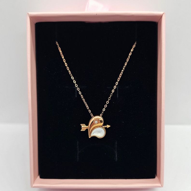 Cadena Eslabones Oro Rosado 18k Colgante Corazon Nácar Flecha Diamante 1 Punto-4