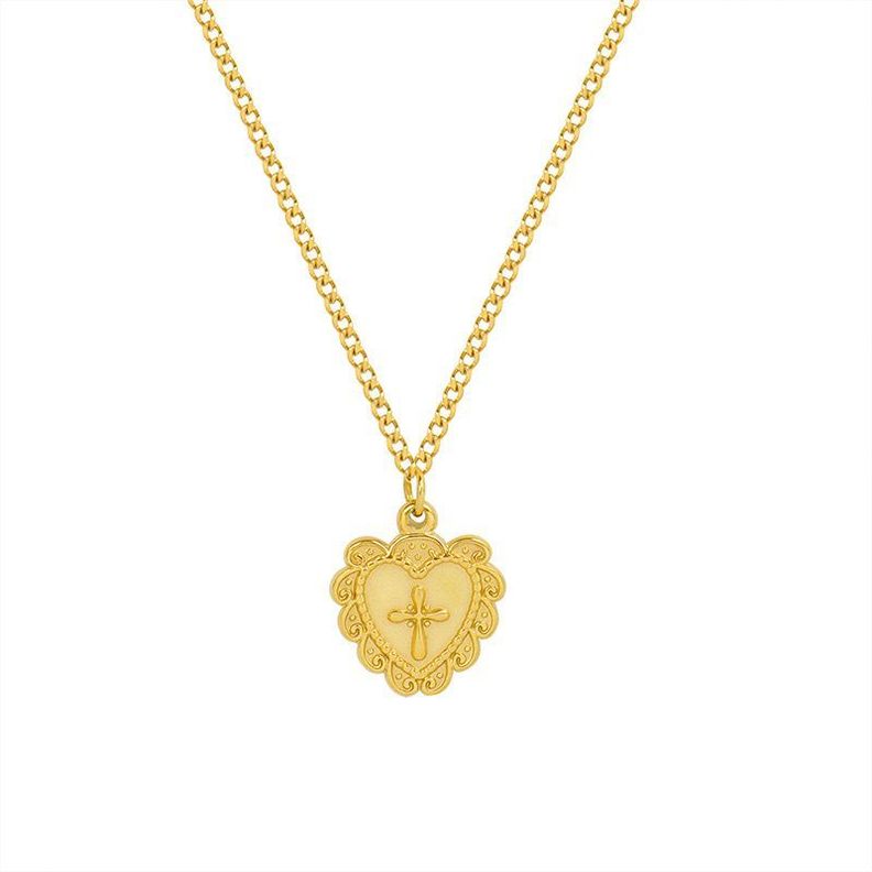 Collar Bano De Oro Amarillo 18k Corazon Dis Cruz Dorado