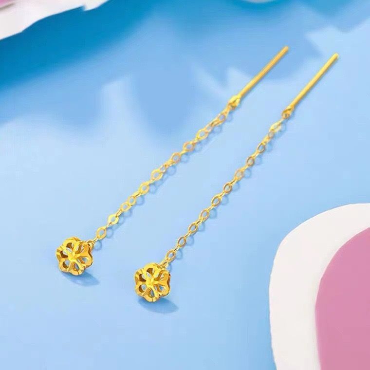 AROS LARGOS CADENA FLOR ORO AMARILLO 18K-1