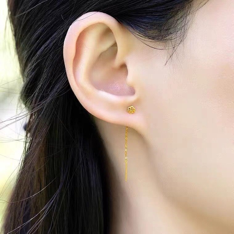 AROS LARGOS CADENA FLOR ORO AMARILLO 18K-3