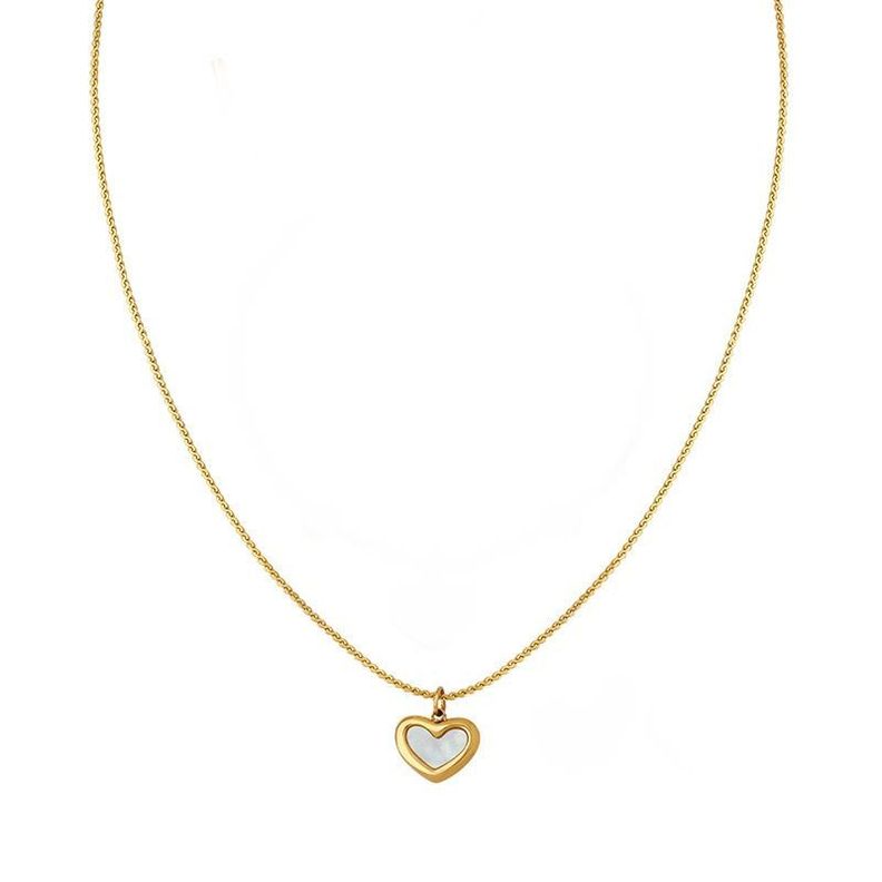 Collar Baño De Oro Amarillo 18k Cintillo Corazón Nácar-0
