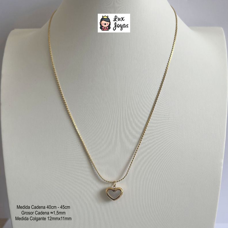 Collar Baño De Oro Amarillo 18k Cintillo Corazón Nácar-4