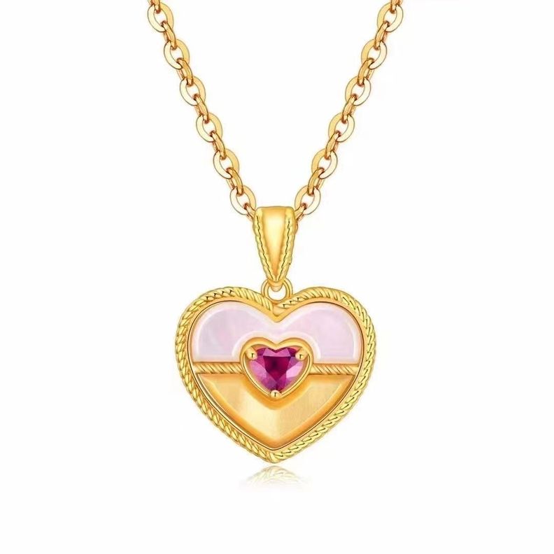 CADENA ESLABONES ORO AMARILLO 18K COLGANTE CORAZÓN NÁCAR BICOLOR 18K-0